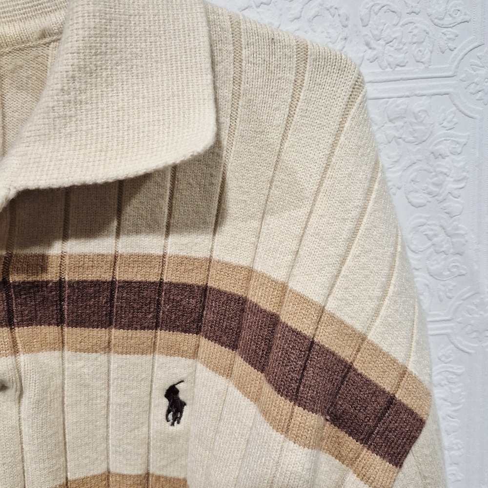 Polo Ralph Lauren Men's Ribbed Striped Rugby Polo Sweater Size Large - Picture 4 of 6
